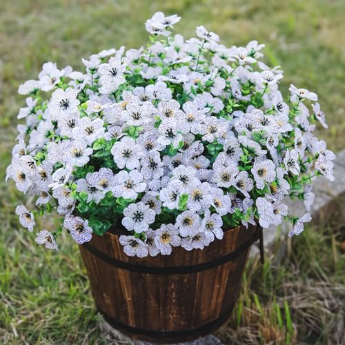HyeFlora Artificial Flowers for Outdoor Indoor Garden Home Decoration, Faux Flower Daisy with Eucalyptus Leaves Fake Plants Greenery Boxwood Porch Patio, 12 Bundles (Creamy White) - color: Creamy White