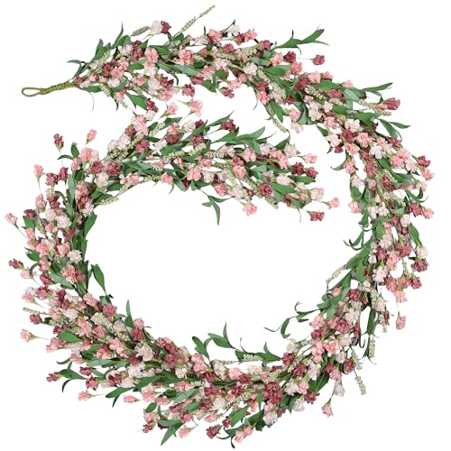 6ft Spring Summer Flower Garland, Artificial Floral Vine for Wall Backdrop Mantle Fireplace Stair Table Wedding Arch, All Season Home Door Porch Decor (Pink) - color: Pink