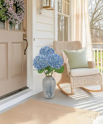 26" Artificial Hydrangea Flower with 6.6" Large Bloom, Realistic Gradient Silk Flowers, Faux Hydrangeas for Home Wedding Centerpiece Decor, Big Petal Fake Floral Arrangement, Indoor Outdoor Display - color: Blue, size: 3PCS