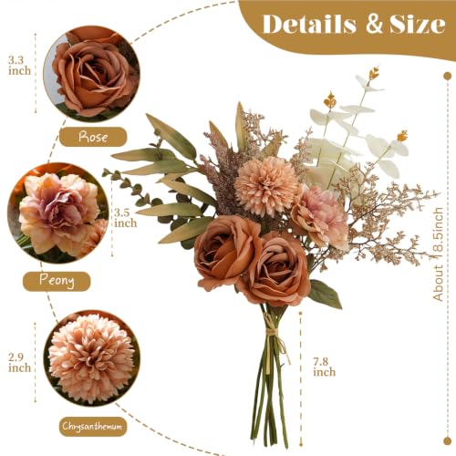 Artificial Flowers Bouquet - Faux Silk Flowers Centerpiece, Realistic Fake Flowers Plants for Home Decor Dining Table, Indoor Vase, Wedding Bouquet Arrangements (Orange) - color: Orange