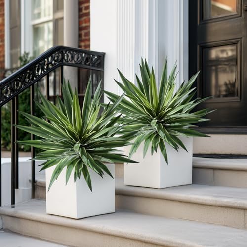 Artificial Agave Plant Fake Agave Planters for Indoor Outdoor Faux Agave Plants Real Touch Realistic Greenery for Home Living Room Office Bathroom Garden Front Porch Patio Decor (16inch-2 Pcs White) - size: 16inch-2 Pcs White