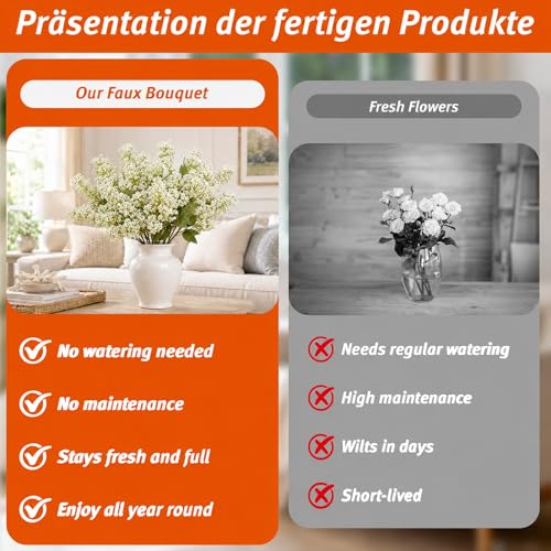 2 Pcs 42 Inch Spring White Faux Berry Stem, Realistic Sedum Stem Spray Artificial Flowers Picks Fake Branches, Farmhouse Mantel Decor for Wedding Holiday Harvest DIY Indoor Outdoor Home Decoration