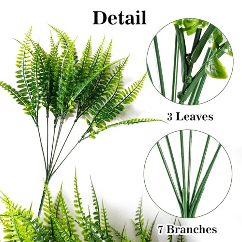 MAQIHAN 10 Pcs Fake Fern - Artificial Ferns for Outdoors - Faux Ferns for Outdoor Planter Large Outdoor Patio Decor Boston Fern Artificial Plants Faux Greenery Porch Decor