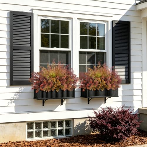 Hrobek 8 Bundles Fall Outdoor Faux Fake Plants UV Resistant | Realistic Artificial Boxwood Foliage Misty Fern Eucalyptus for Patio Garden Front Porch Decor Weatherproof for Outside - color: Fall Mix Greenery