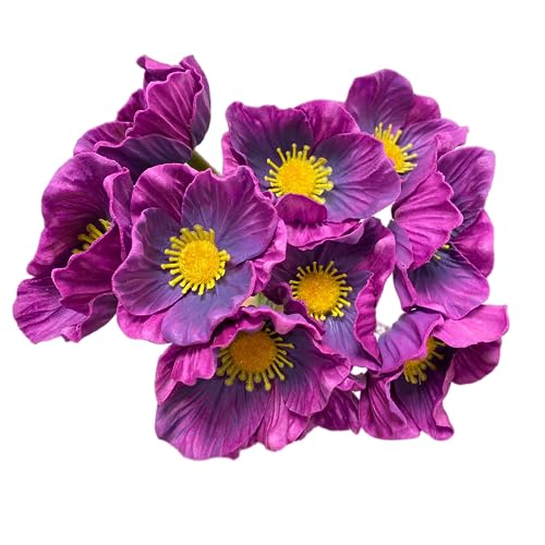 Rikyo 10 Stem 11inch Bouquets Artificial Flowers Poppy Flowers,Faux Anemone PU Fake Wild Flowers for Kitchen Table Centerpiece Vase,Home Wedding Holding Flowers Backdrop Arch Wall(Deep Purple) - color: Deep Purple