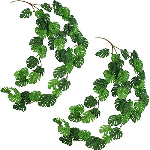 FiveSeasonStuff Monstera Plant Garlands, Artificial Leaf Bendable Vines (2 pcs, 5.2 feet) - color: Monstera Leaf Garlands