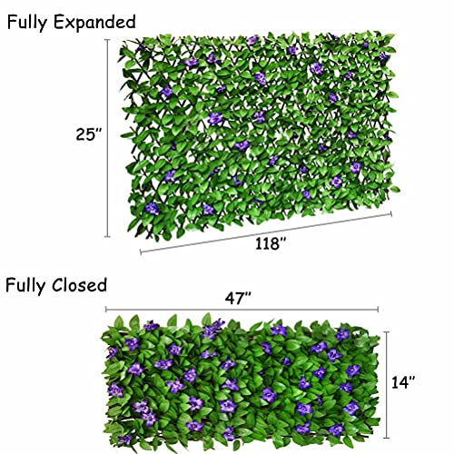 Sumery Expandable Fence Privacy Screen for Balcony Patio Outdoor,Decorative Faux Ivy Fencing Panel,Artificial Hedges (Single Sided Leaves) (1, Purple Flowers) - color: Purple Flowers