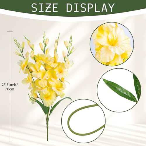 2 Bundles Yellow Gladiolus Artificial Flowers 10 Heads 26.38" Silk Flowers Faux Gladiolus Flowers for Wedding Centerpieces, Home Table Party Decor(Yellow) - color: Yellow