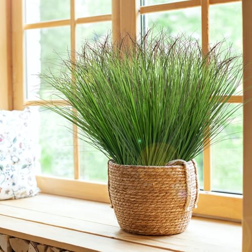 24Pcs Artificial Grass Plants, Faux Shrubs Wheat Grass, Artificial Tall Grass Fake Plants for Outdoor Decor,Artificial Greenery Stems Weed for Room Indoor Home Decor（Green Red Tail） - color: Green Red Tail, size: 24Pcs