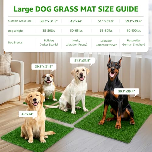 Fake Grass Pee for Dog Large Artificial Grass Rug Pad for Puppy Potty Washable Grass Mat for Pet Training with Drainage Hole and Easy to Clean (59.1 x39.4Inches) - size: 59.1"x39.4"