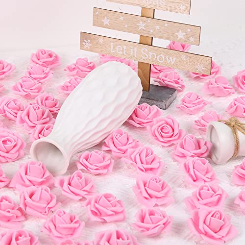 Foam Roses Artificial Flower Heads, 200 Pcs Stemless Fake Roses for DIY Craft Wedding Bouquet Party Decoration (Pink) - color: Pink
