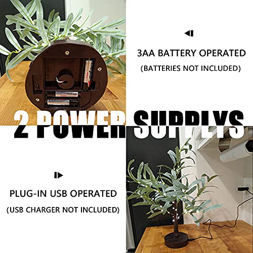 Fudios Little Lighted Tree with Timer 18in 50 LED USB Battery Operated Table Top Bonsai Olive Trees Light Artificial Plant for Home Decor Indoor - color: Olive Tree