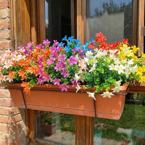 16 Bundles Artificial Flowers, 8 Colors Fake Lilies Silk Flower Plants with 21 Heads per Bouquet for Indoor/Outdoor Wedding Home Vases Floral Arrangements Decor, Mix - color: Mix 8 Colors