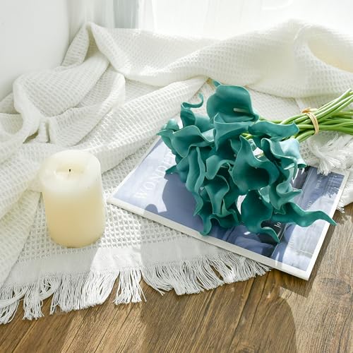 ONLY ART Artificial Teal Calla Lily 20pcs – 13.5" PU Faux Flowers with Flexible Stems, Soft Texture, for New Year and Valentine's Day Home, Wedding & DIY Decor - color: Teal