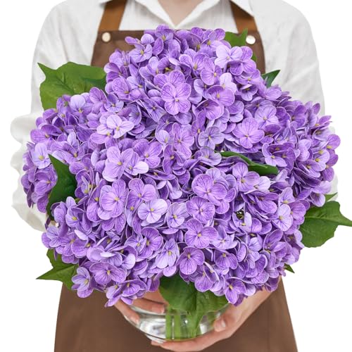 Serwalin 5PCS Real Touch Hydrangea Artificial Flowers with Long Stems,20in Purple Latex Large Lifelike Faux Hydrangea Flowers for Family Table Office Wedding Party Arrangements Decor - color: Purple, size: 5PCS