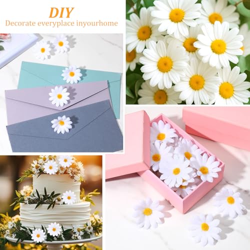 100PCS Fabric Daisy Flower Head, 1.77Inch White Daisy Artificial Flowers Fake Flowers Heads Artificial Gerbera Daisies for DIY Craft Wedding Home Party Decoration