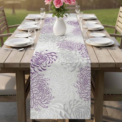 Floral Table Runner-Purple Gray White Small 36 inche Dresser Scarves,Flower Tablerunner for Kitchen Coffee/Dining Table Bedroom Living Room,Summer Spring Holiday Dinner Scarf Decor - color: Purple, size: 13x36 Inch