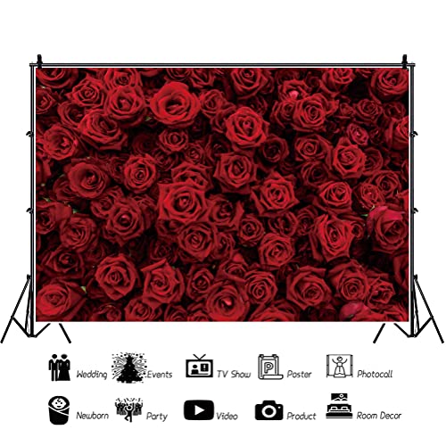 Laeacco Vintage Red Rose Flower Wall Backdrop 12x8ft Romantic Floral Flowers Photography Background Valentine Mother's Day Bridal Shower Wedding Happy Anniversary Party Decor Wallpaper Photo Studio - size: 12x8ft
