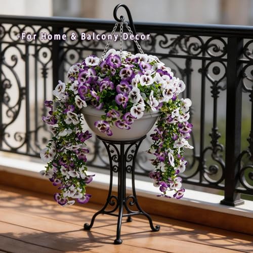 Faux Outdoor Plants,2 Pack Hanging Artificial Flowers Orchids for Wedding Party Decor - Long Faux Flowers UV Resistant for Front Porch,Hanging Baskets, Outdoor Planters, Table Decoration（Purple White） - color: Purple White 2pack