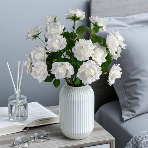 Artificial Flowers Artificial Roses Fake Roses 23.2In Long Stem Artificial Flowers for Tall Vase Silk Rose 20PCS Suitable for Wedding Party Decor Valentine's Day DIY Bouquet Spring,White - color: White