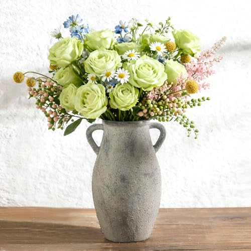 Ceramic Rustic Vase with Handle,11.3 inch Vintage Vase for Home Decor - Tall Farmhouse Flower Vase with 2 Handles, Living Room Entryway Table Centerpiece Decor - color: 102-3-11.3in