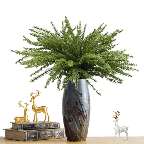 Artificial Norfolk Pine Branches Fake Greenery Realistic Plant Stems 18 Inch, Faux Pine Picks Real Touch Plastic Shrubs for Home Decor Vase Filler Indoor Outdoor Wreath DIY Christmas Decoration 4 Pack - color: Norfolk Pine Branch - 4 Pcs