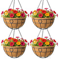 Classic Round Wire Hanging Basket 4 Packs 12 Inch Deep Coco Liner Water-Absorbing All-Weather Garden Deck Hanging Planter with Chain Flower Pot - size: 12 Inch, style: Circular