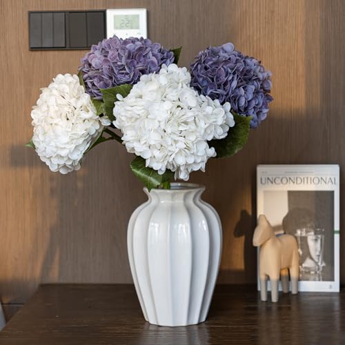 DUYONE 22" Real Soft Touch Hydrangea Artificial Flowers Realistic,Large Long Stem Fake Flowers Full Latex Faux,Wedding Bouquet,Party Home Decor,Garden Office Room Centerpieces White 2 Taro Purple 2 - color: 2 White & 2 Taro Purple, size: 4Pcs