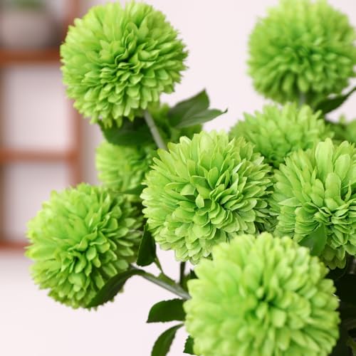 Floweroyal 24pcs Green Flowers Artificial Chrysanthemum Ball Silk Hydrangea Flowers Bridal Wedding Bouquet for Home Garden Party Office St Patricks Day Decor - color: Green-24pcs