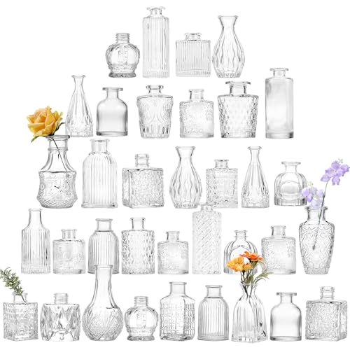 36pcs Glass Bud Vase Bulk Set, Clear Small Glass Vases for Flowers, Vintage Flower Vases in Bulk for Centerpieces, Wedding Decorations,Table Decor - color: Clear, size: 36pcs