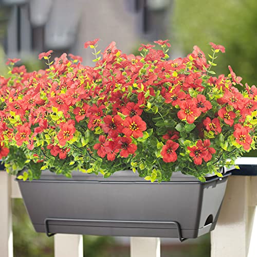 Grunyia 10 Bundles Artificial Flowers Outdoor UV Resistant Fake Flowers No Fade Faux Plants Garden Porch Window Box Decorating (Red) - color: Red