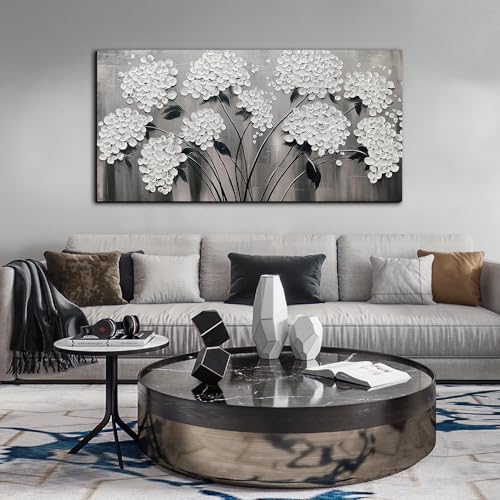 TYTAUPT Large Pictures for Living Room White Flower Wall Decor for Bedroom Women Dining Home Office Canvas Wall Art Decoration 29 x 58 inches - color: White, size: 58"L x 29"W
