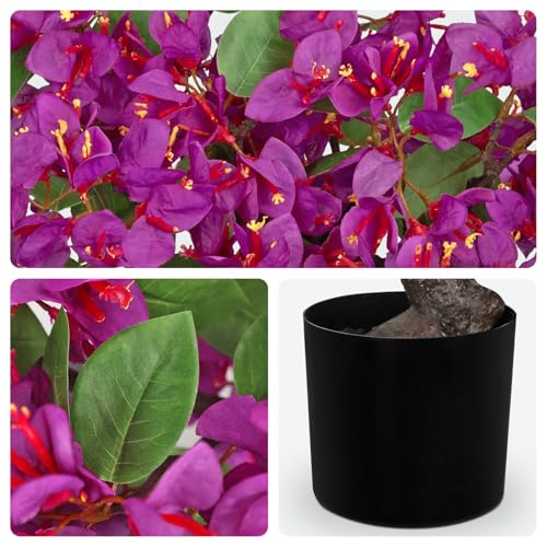 Briful Artificial Bougainvillea Flower Plant 20.8" Bougainvillea Bonsai Tree with Black Pot Silk Bougainvillea Floral Centerpiece for Home Office Room Table Shelf Mantle Decor(Purple) - color: Purple