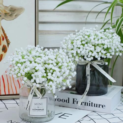 N&T NIETING Babys Breath Artificial Flowers Bulk, 10Pcs Fake Gypsophila Bouquet Flowers Real Touch Faux Flowers Arrangement for Wedding Party Home Centerpieces Decoration, White - color: White, size: 10pcs