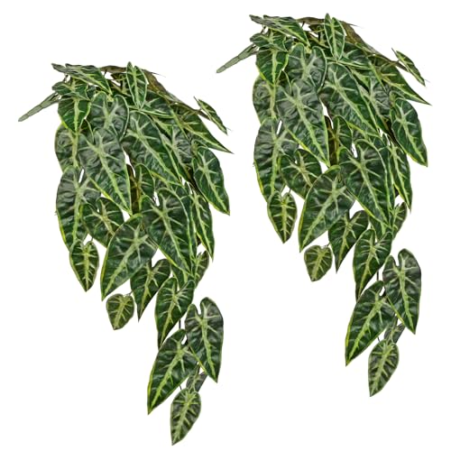 2 Packs UV Resistant Artificial Hanging Plants Outdoors & Indoors, 33" Large Fake Pothos Ivy Vines Plants Faux Monstera Hanging Greenery for Planter, Shelf, Window Box, Porch, Patio, Garden Decor - color: #Mix Green Monstera