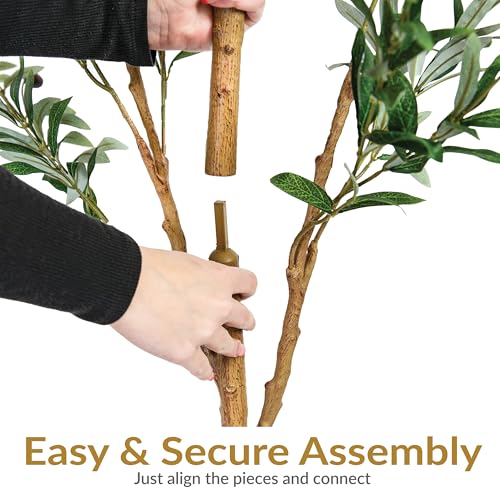 Sunnydaze Fake Olive Tree - 7ft Tall Faux Olive Tree with Pot - Indoor Artificial Plant with Black Weighted Base and Silk Leaves - Set of 2 - size: 7 ft