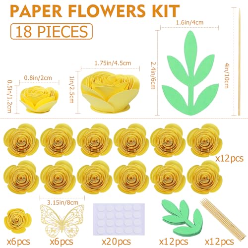 Mverse Yellow Roses Artificial Flowers, Rolled Paper Flowers Decorations for Floral Letters, Shadow Box Frame, Graduation Cap, Room Decor (18 Pieces, Light Yellow) - color: 10- Light Yellow