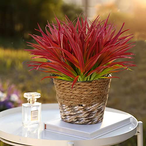 8 Pcs Outdoor Fake Plants UV Resistant Artificial Tall Grass Plants Faux Tropical Flowers Bushes Décor Fall Winter Summer Planters Patio Front Door Porch Plastic Greenery & Shrubs Decoration - color: Rose Red, size: 8pcs