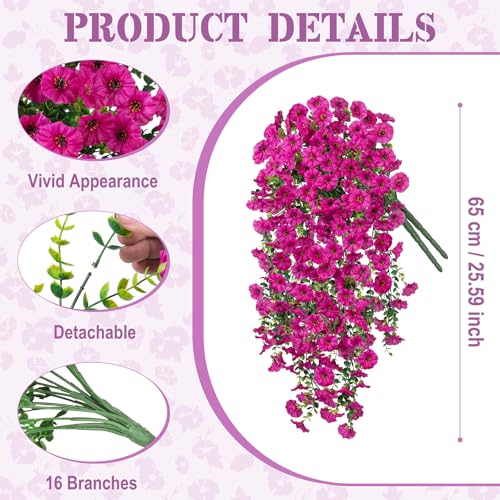 Artificial Hanging Flowers for Outdoor, 2pcs Fake Plants Long Vine Morning Glory Eucalyptus, UV Resistant Realistic Faux Greenery Indoor Outside Patio Porch Garden Spring Summer Decor, Light Purple - color: Light Purple