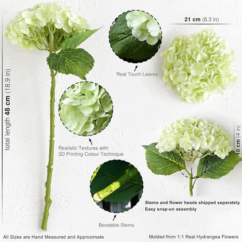 FiveSeasonStuff Fresh Lime Green Hydrangeas – 3 Stems Real Touch Artificial Flowers with Soft Petals for DIY Bouquets, Table Centerpieces, and Home Decor – Lifelike Faux Blooms in Gift Box - color: Lime Green (3 Stems)