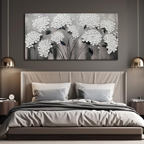 TYTAUPT Large Pictures for Living Room White Flower Wall Decor for Bedroom Women Dining Home Office Canvas Wall Art Decoration 29 x 58 inches - color: White, size: 58"L x 29"W