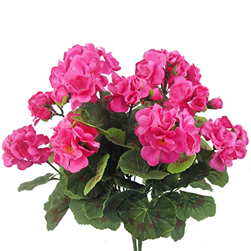 CISDUEO 2 Pcs Artificial Geraniums Outdoor Silk Flowers Rose Red Artificial Geranium Bush Faux Flowers Red Geraniums for Floral Home Decor Indoor Garden Patio Grave Cemetary Vase Table Centerpiece - color: Rose Red