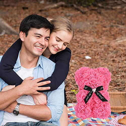 Lgv Flower Rose Bear,Romantic Gift for Valentine's Mother's Day, Christmas, Birthday,Girl Friend Her Mom Female Wife with Artificial Heart-Shaped Diamonds Pink - color: Pink