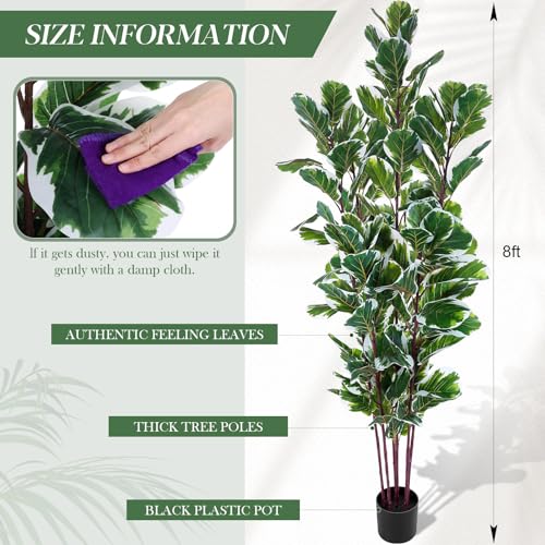 Giegxin 8 ft Artificial Fiddle Leaf Fig Tree with Plastic Nursery Pot, Large Fake Fiddle Plant, Tall Faux Ficus Lyrata Tree, Realistic Ficus Plant for Indoor Outdoor House Living Room Office Decor