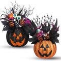 Giegxin 2 Pack Halloween Table Centerpieces Decorations 14'' x 10'' Jack O Lantern Artificial Flowers Pumpkin with Spider and Eyeball Halloween Tabletop Decor for Home Kitchen Indoor Outdoor - style: Jack O Lantern