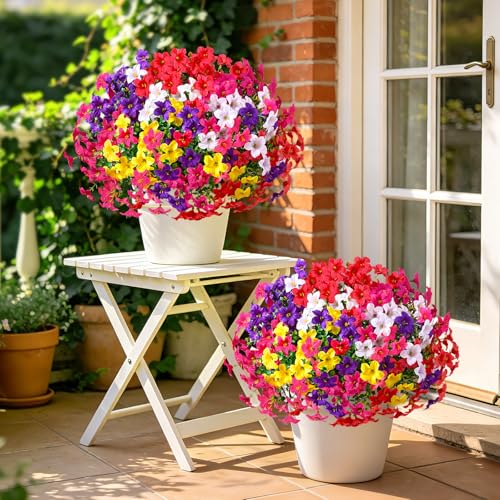 MARTINE MALL 12 Bundles Look Real Artificial Flowers for Outdoors, Realistic Fake Outdoor Flowers, UV Resistant Silk Petunia Flowers for Outside Faux Flowers for Outdoor Garden, Mixed Color - color: Mixed Color-b, size: 12 Bundles
