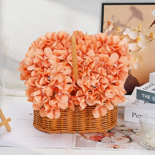 Light Brown Hydrangea Artificial Flowers Bulk with Stems 64 Pcs | Faux Silk Hydrangeas Flower Heads with Stems for Wedding Arch Table Centerpieces Home Garden Baby Shower Party Decoration - color: Light Brown