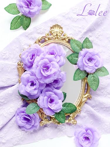 108pcs Roses Head Flowers with Stem, Lavender Artificial Flowers Rose Bulk - Silk Lilac Rose Light Purple Fake Flower for Wedding Bouquet Party Home Decor DIY Baby Shower Centerpieces Tables Decor - color: Lavender