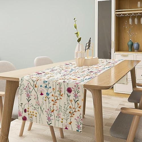 Watercolor Wild Flowers Table Runner, Summer Colorful Flowers Table Decoration for Home Party Picnic Holiday Kitchen Dining 13x36in - color: Flower-10, size: 13x36in