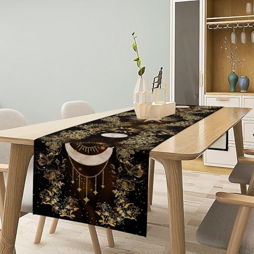 Boho Floral Table Runner, Spring Gothic Moon Phase Wildflower Mystical Witchy Farmhouse Coffee Table Center Decor for Home Kitchen Dining Patio Holiday Party Table Decorations 13x36 inches - color: Tr-moon06, size: 13x36" Table Runner